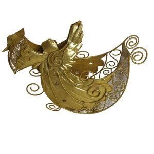 Vintage Gold Painted Metal Christmas Angel Basket